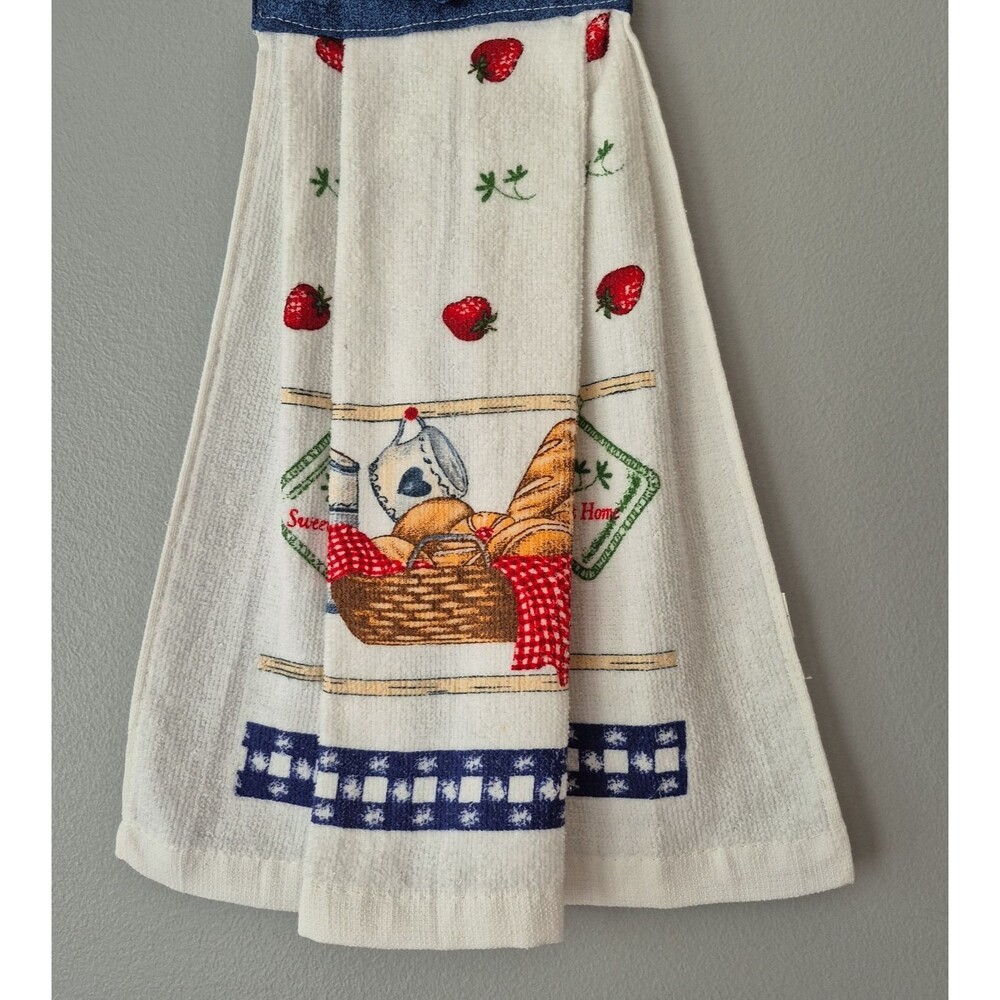 Rustic Farmhouse Sweet Home Bread Basket Strawberry Motif Kitchen Hanging Towel - Picture 3 of 8